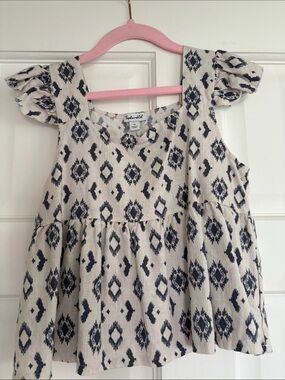 SPLENDID Cream Top with Navy Ikat Print